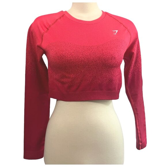 Gymshark NWOT Red Cropped Active Shirt Sz XL Fuschia Red Ruched Back Long Sleeve - Picture 4 of 10